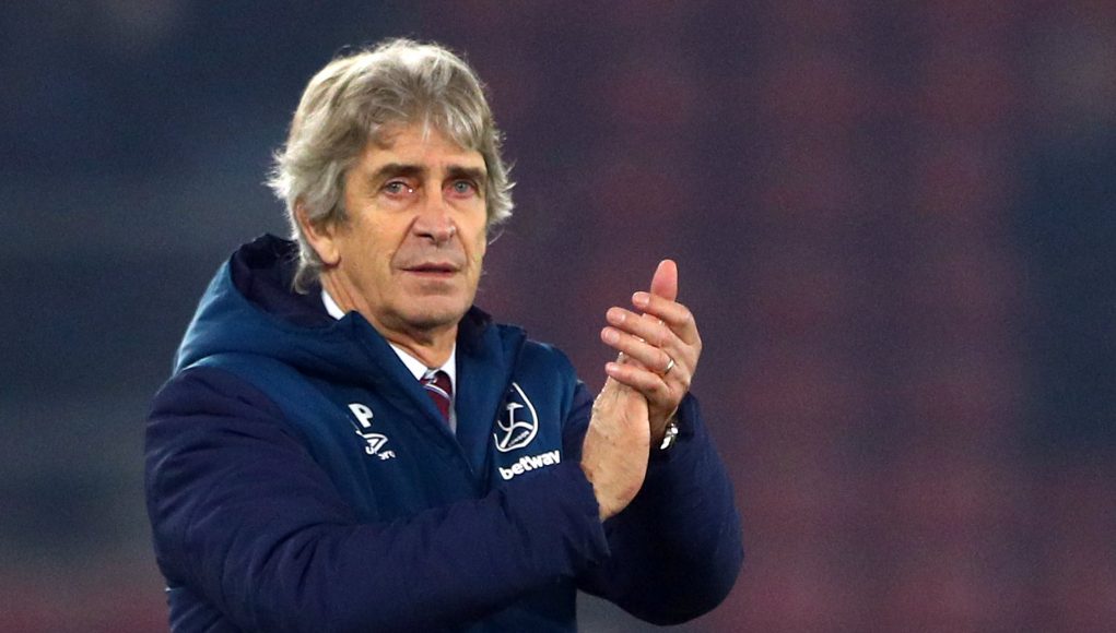 West Ham manager Manuel Pellegrini applauds the fans after the win at Southampton