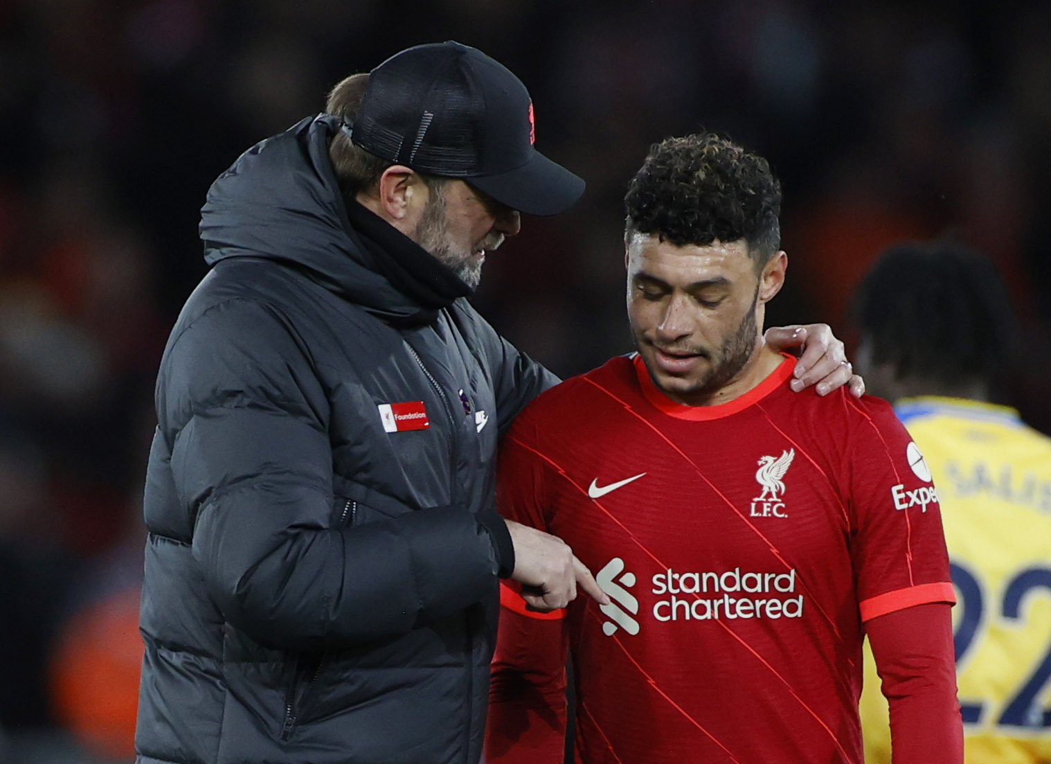 Liverpool's Alex Oxlade-Chamberlain with manager Juergen Klopp after the match
