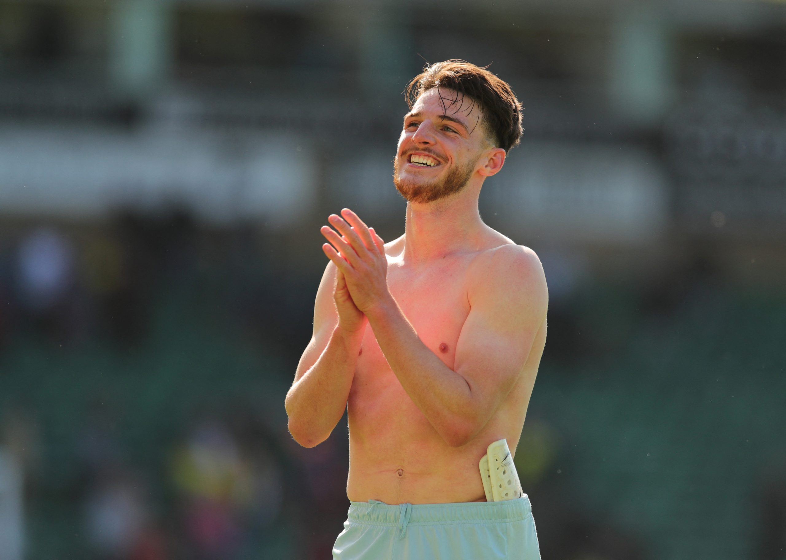 West Ham's Declan Rice celebrates victory over Norwich City