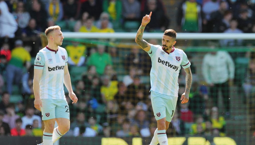 West Ham's Manuel Lanzini celebrates his goal against Norwich