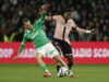 Saint-Etienne's Lucas Stassin in action with Paris St Germain's Willian Pacho. (REUTERS/Benoit Tessier)
