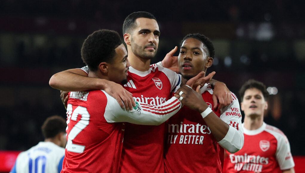 Carabao Cup - Fourth Round - Arsenal v Brighton & Hove Albion Arsenal's Ethan Nwaneri, Myles Lewis-Skelly and Mikel Merino. (REUTERS/Hannah Mckay)