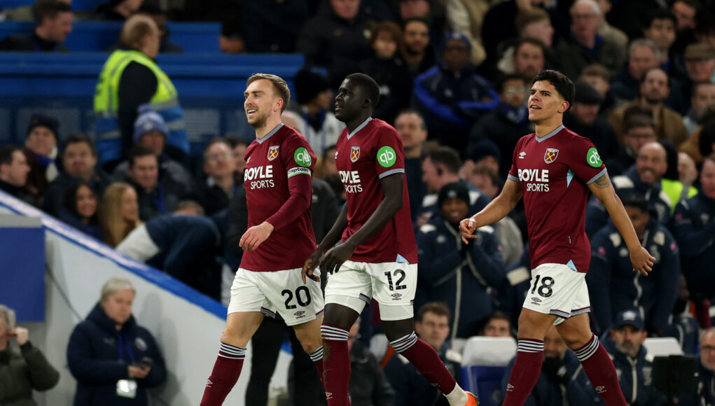 Jarrod Bowen, El Hadji Malick Diouf, Mateus Fernandes. (Richard Pelham/Getty Images)