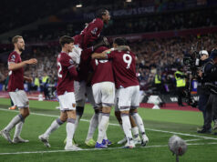 West Ham players celebrate against Wolves