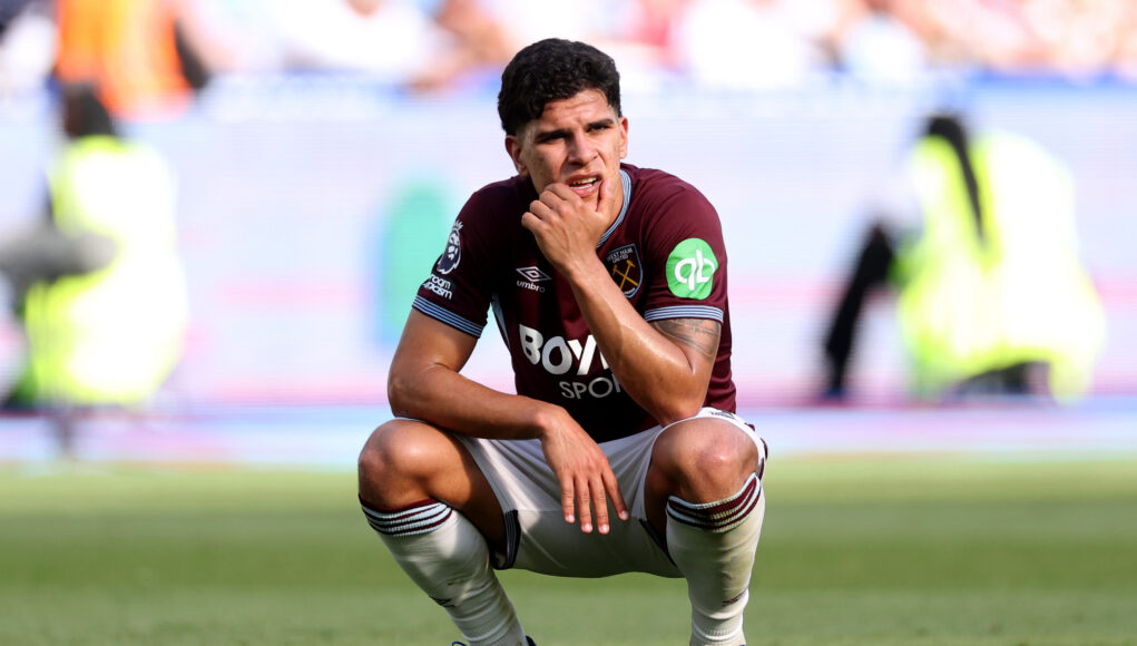 A dejected Mateus Fernandes after West Ham's relegation A dejected Mateus Fernandes after West Ham's relegation
